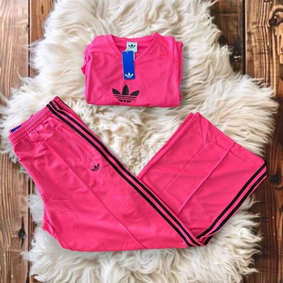 NWT ADIDAS ORIGINAL XL PINK TOP AND TRACK PANTS 3 STRIPE OUTFIT SET - Picture 1 of 8
